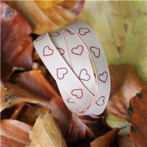 Autumn Leaves Ribbon - 10mm Wine Hearts